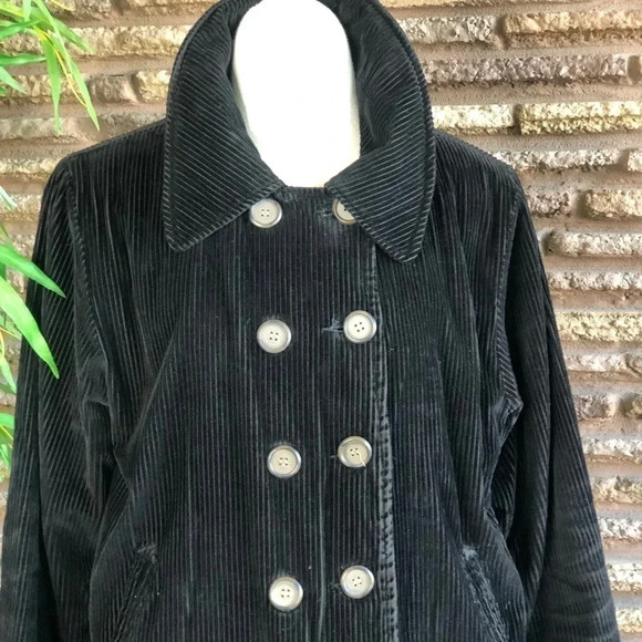 Vintage 80s 90s Black Wide Wale Corduroy Double Breasted Free People Jacket - Picture 2 of 8